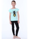 Girls\' T-shirt with a bee, mint NDZ8211 - Online store - Boutique